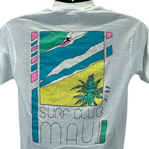 Vintage Surf Club Maui T Shirt Mens Small Surfer Surfboarding Surfing 80s White